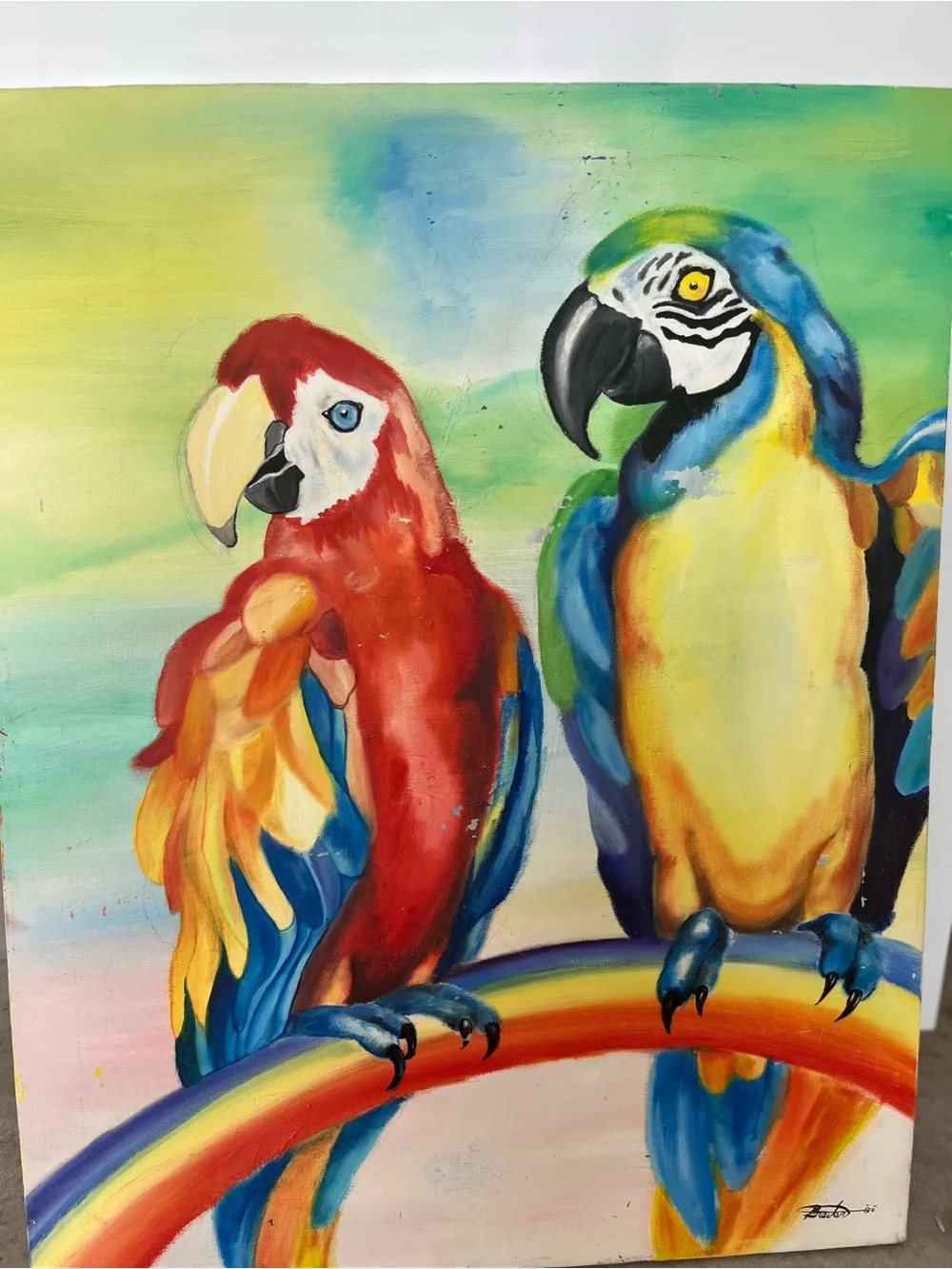Colorful Parrot Perch Print - Bright Red & Blue Parrots